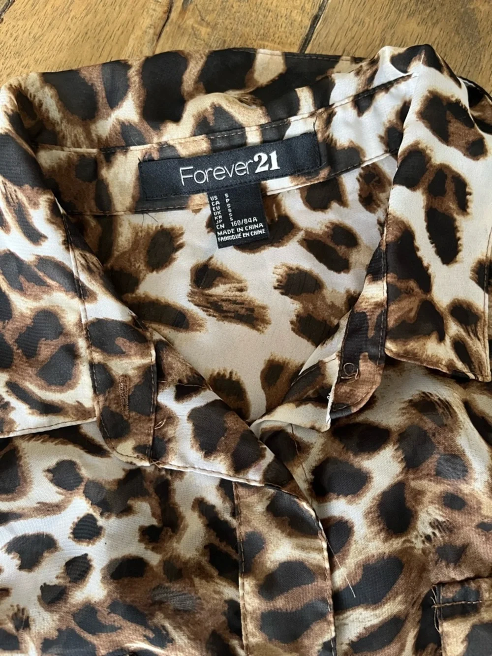 Forever 21 Sheer Brown Black Cream Leopard Print Button Up Blouse size small - Picture 2 of 9